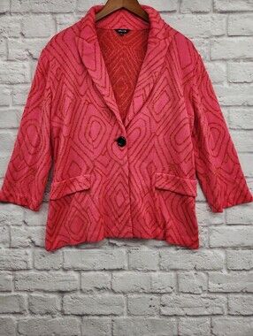 Misook Pink Geometric Knit Blazer Jacket Size Large Statement Career Chic